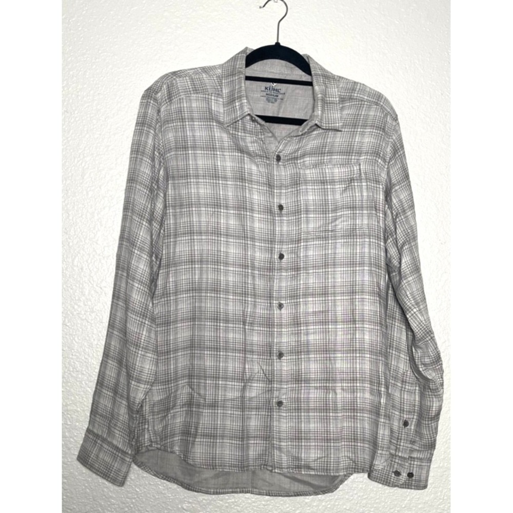 Kuhl Plaid Camp Shirt Men's Medium Gray Button Up Outdoor Hiking Gorpcore‎
